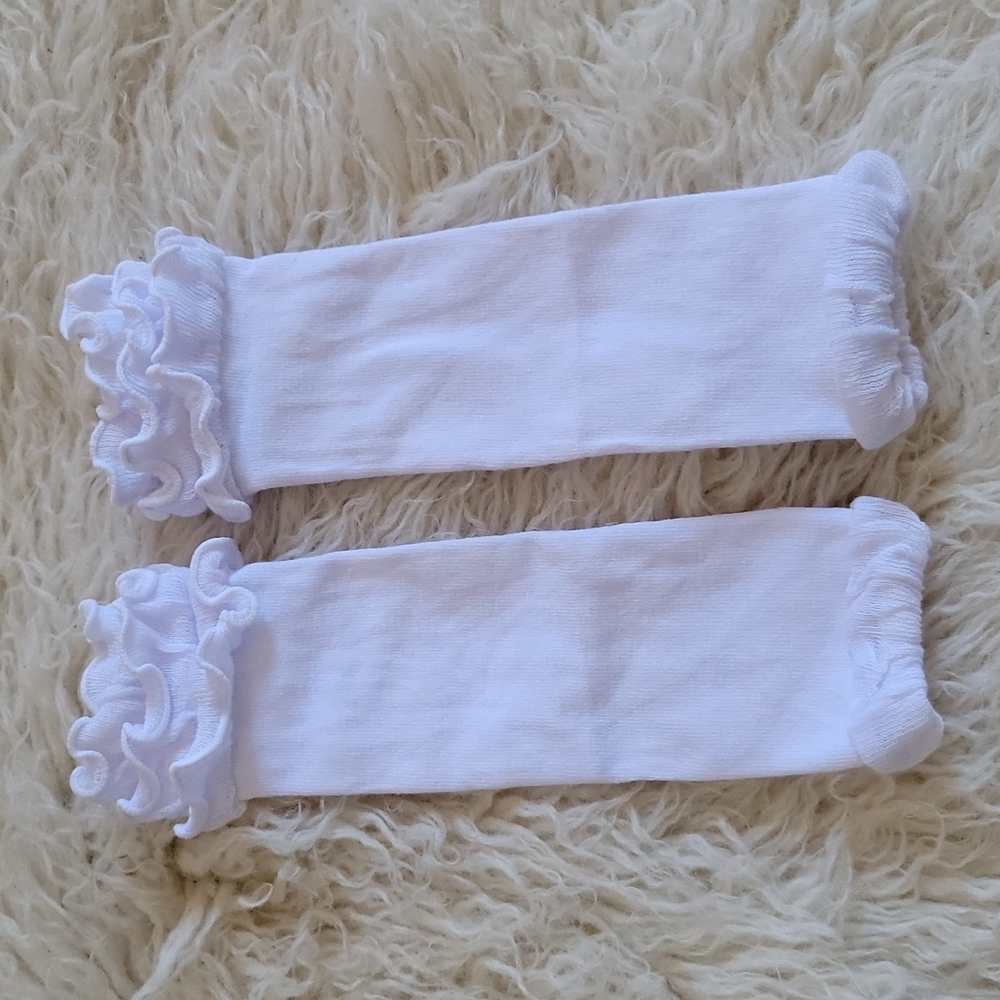 Double Ruffle Leg Warmers Footless Socks White